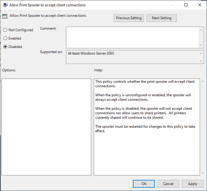Print Spooler inbound remote printing settings in GPO