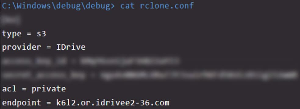 Snippet showing the content of the Rclone configuration file
